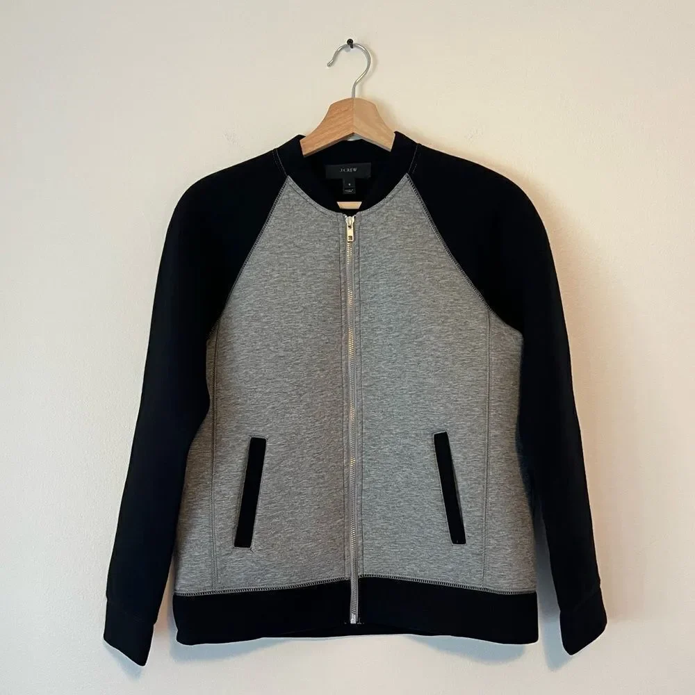 J. Crew Surf Varsity Neoprene Jacket Black Gray Size 6 Full Zip Sport